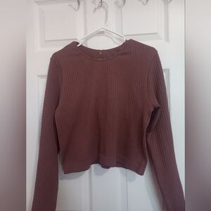 3/15 Ribbed Long Sleeve Top - Brown